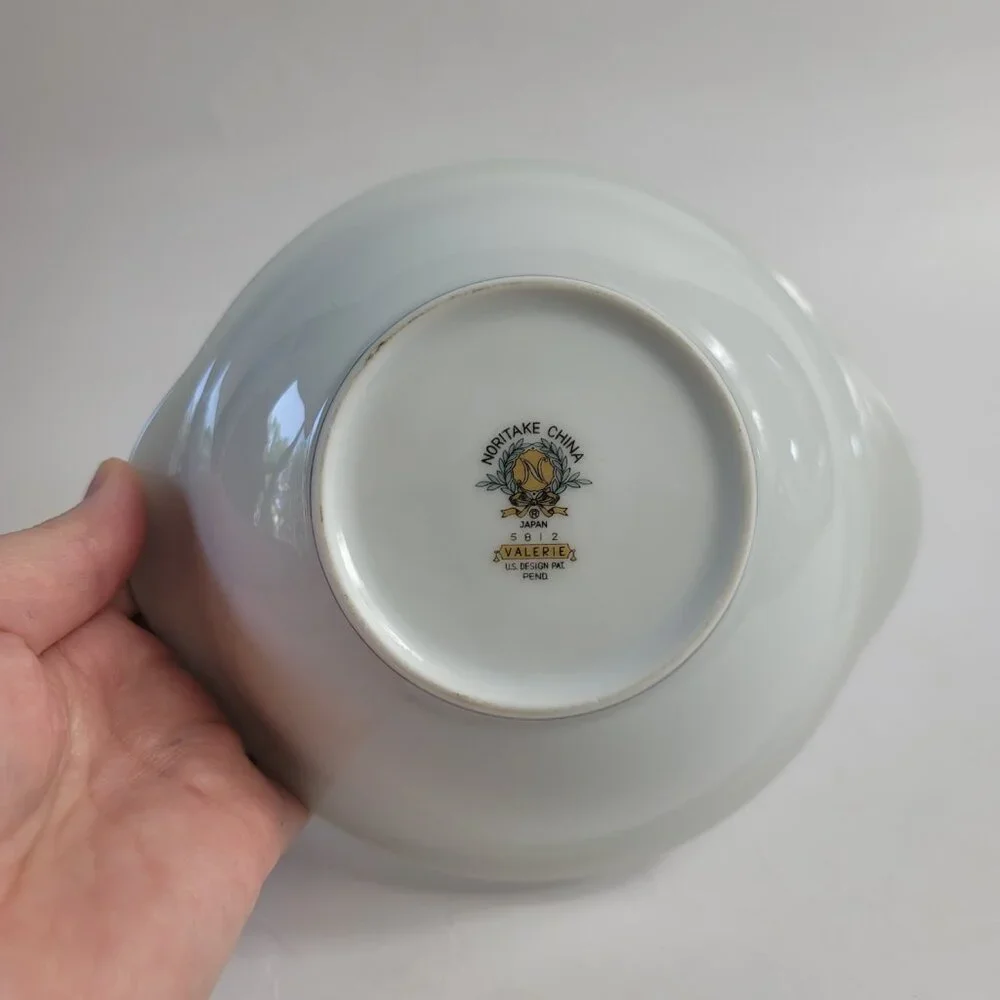 Noritake Valerie Lugged Soup Bowls Blue Gray Floral Platinum Trim #5812